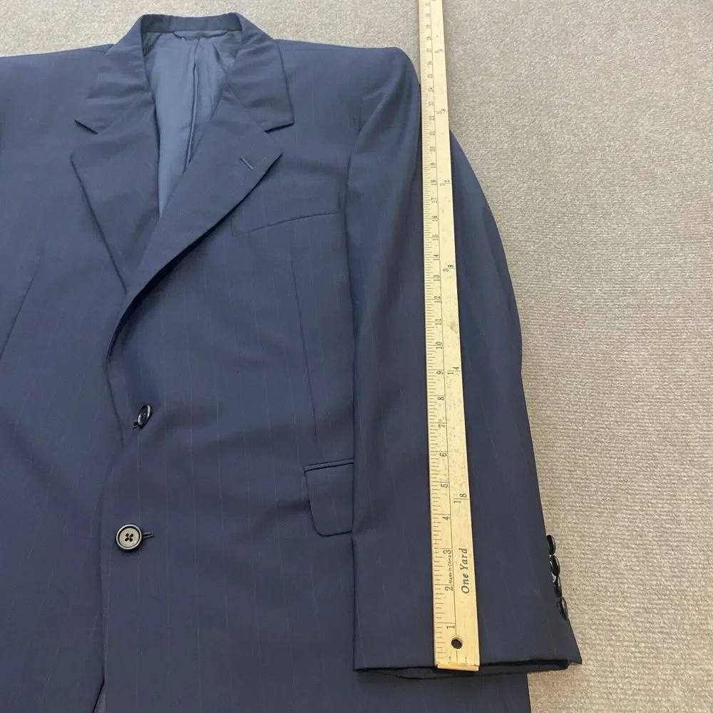 Hickey Freeman Two Button‎ Blazer Jacket Size 44R Wool Cashmere Blue Striped